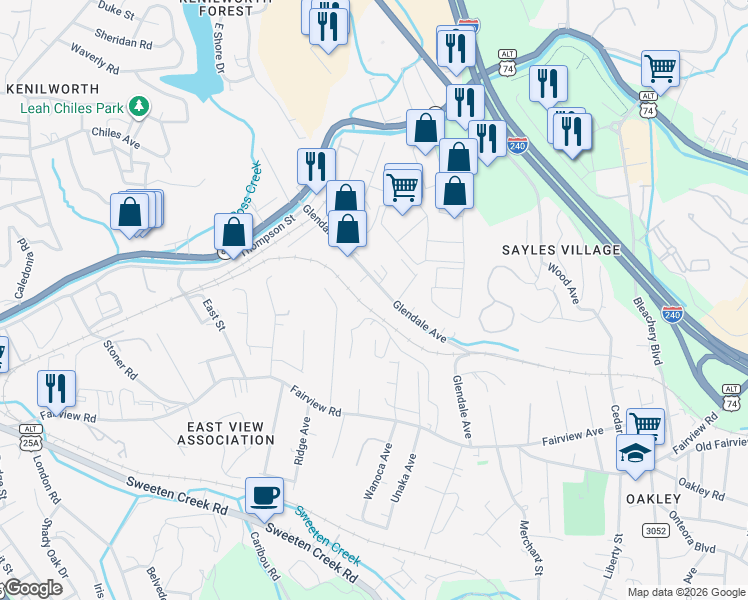 map of restaurants, bars, coffee shops, grocery stores, and more near 63 Glendale Avenue in Asheville