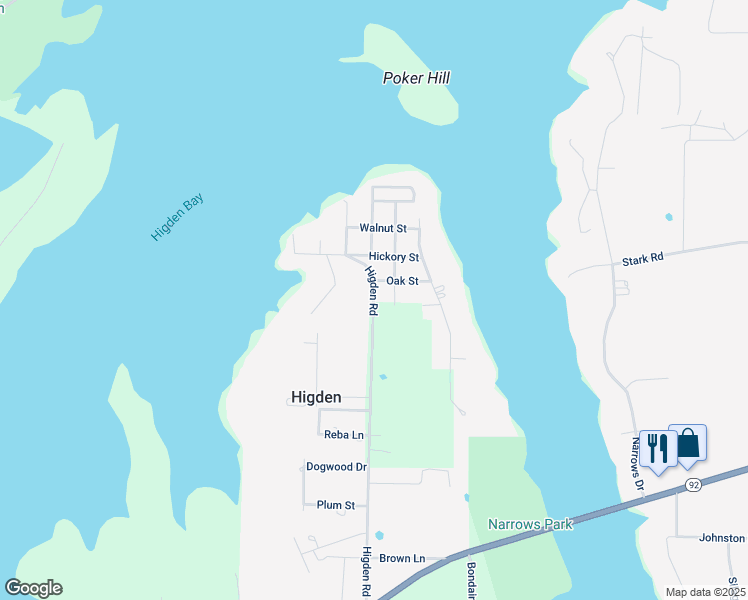 map of restaurants, bars, coffee shops, grocery stores, and more near 374 Higden Road in Higden