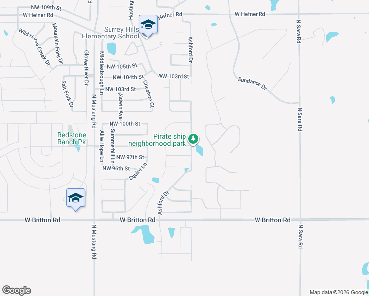 map of restaurants, bars, coffee shops, grocery stores, and more near 11009 Northwest 98th Street in Yukon