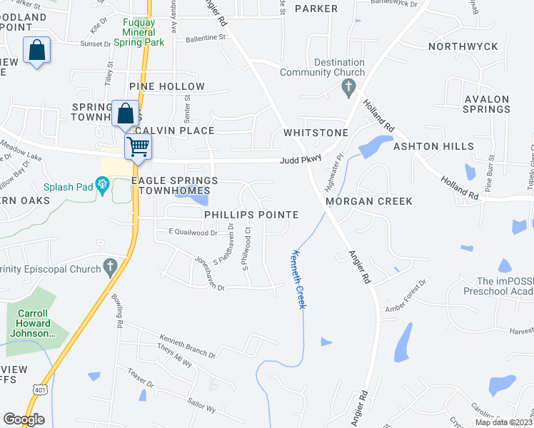 map of restaurants, bars, coffee shops, grocery stores, and more near 421 Haybale Court in Fuquay Varina