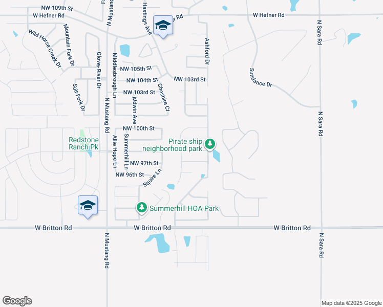 map of restaurants, bars, coffee shops, grocery stores, and more near 11104 Northwest 98th Street in Yukon