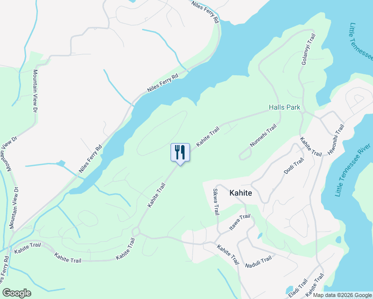 map of restaurants, bars, coffee shops, grocery stores, and more near 407 Kahite Trail in Vonore