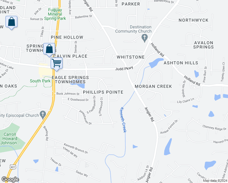 map of restaurants, bars, coffee shops, grocery stores, and more near 433 Haybale Court in Fuquay Varina