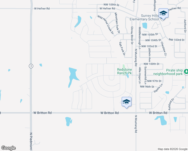 map of restaurants, bars, coffee shops, grocery stores, and more near 11401-11927 West Britton Road in Yukon