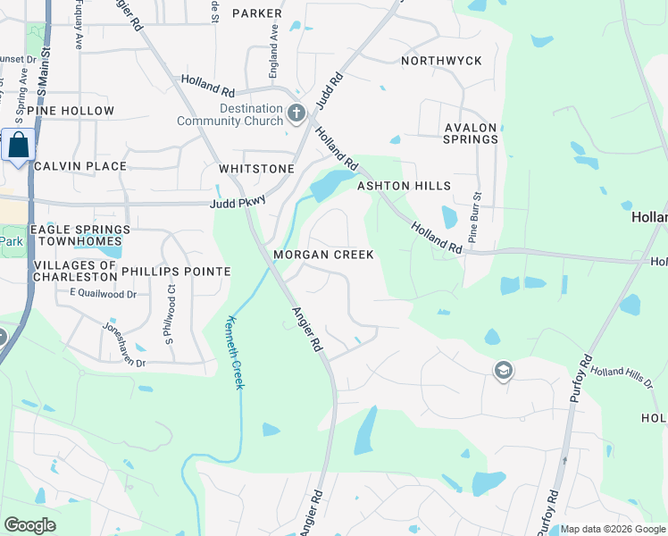 map of restaurants, bars, coffee shops, grocery stores, and more near 1021 Crystal Water Drive in Fuquay-Varina