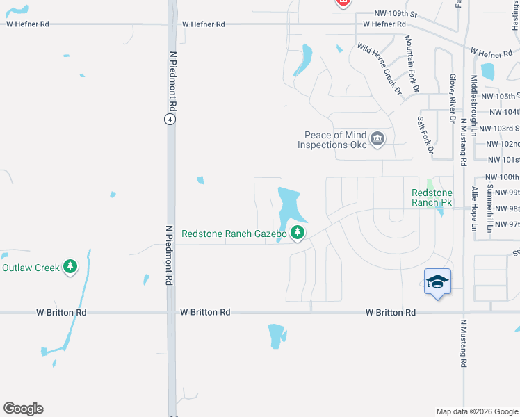 map of restaurants, bars, coffee shops, grocery stores, and more near 9601 North Piedmont Road in Yukon