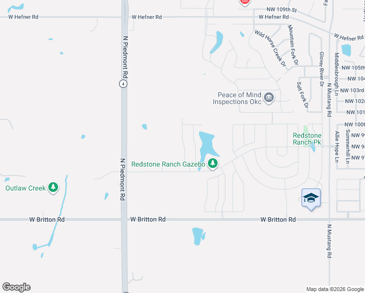 map of restaurants, bars, coffee shops, grocery stores, and more near 9601 North Piedmont Road in Yukon