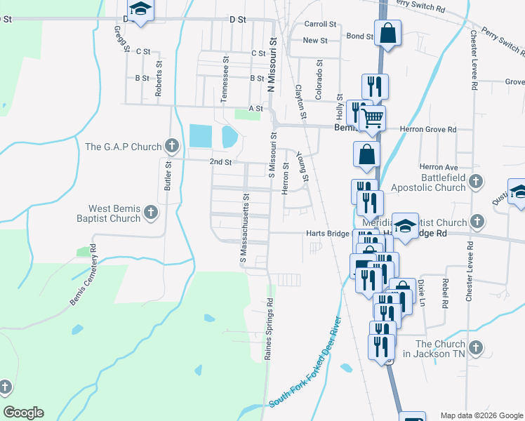 map of restaurants, bars, coffee shops, grocery stores, and more near 18 4th Street in Jackson