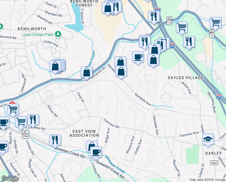 map of restaurants, bars, coffee shops, grocery stores, and more near 139 Third Street in Asheville