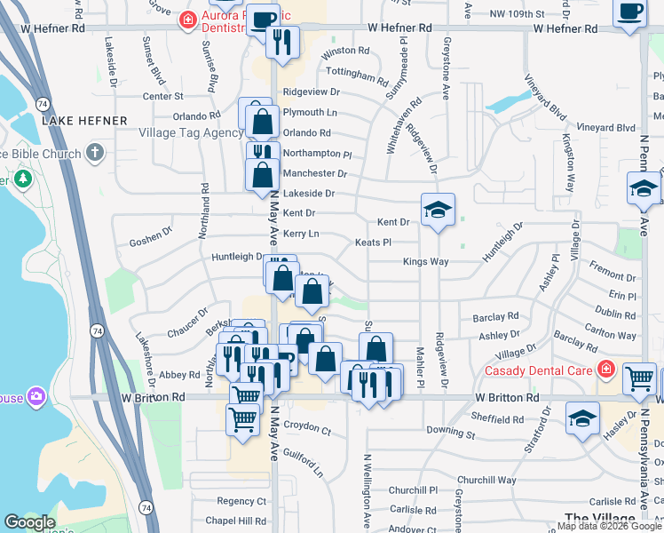 map of restaurants, bars, coffee shops, grocery stores, and more near 2800 Huntleigh Drive in The Village