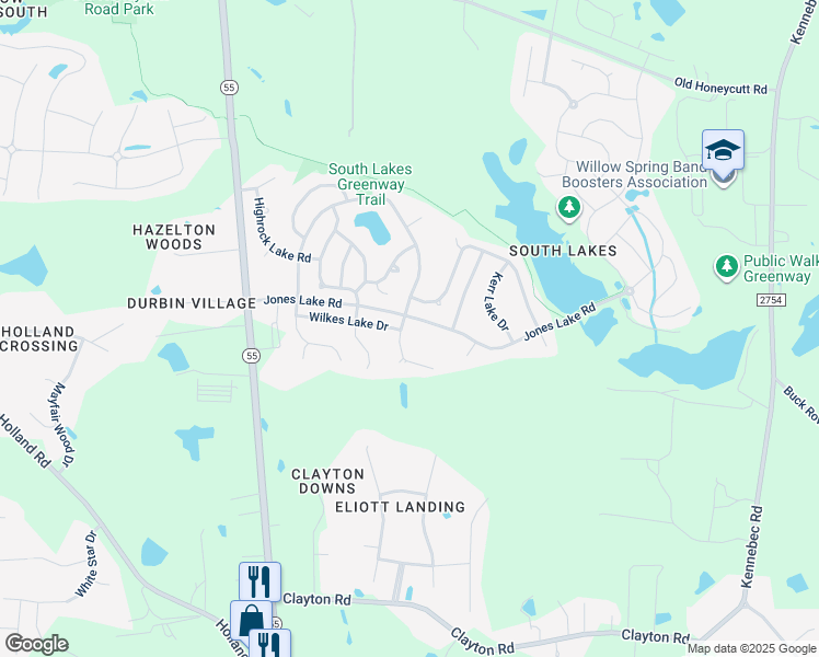 map of restaurants, bars, coffee shops, grocery stores, and more near 809 Apalachia Lake Drive in Fuquay Varina