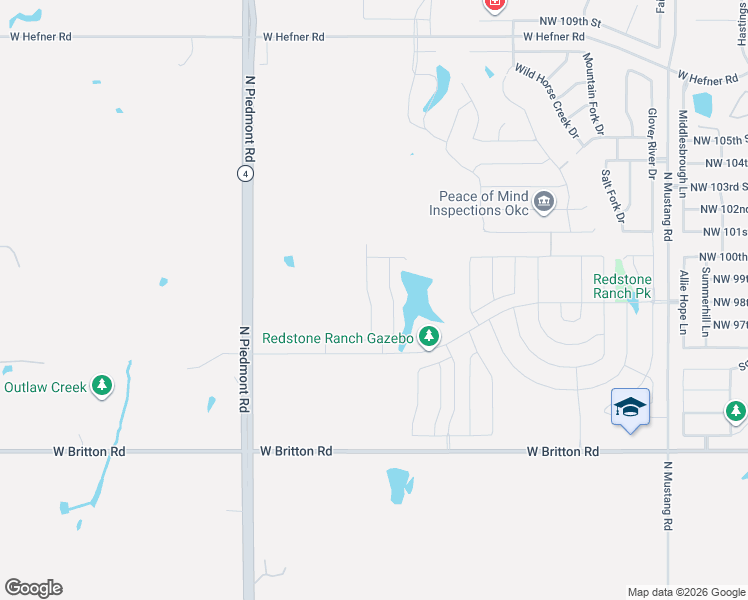 map of restaurants, bars, coffee shops, grocery stores, and more near 9601 North Piedmont Road in Yukon