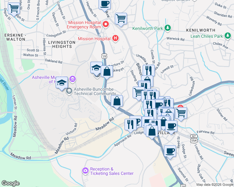 map of restaurants, bars, coffee shops, grocery stores, and more near 156 Saint Dunstans Road in Asheville