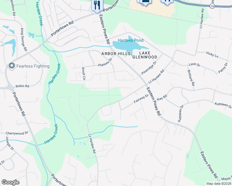 map of restaurants, bars, coffee shops, grocery stores, and more near 2300-2306 L T Hardee Road in Greenville