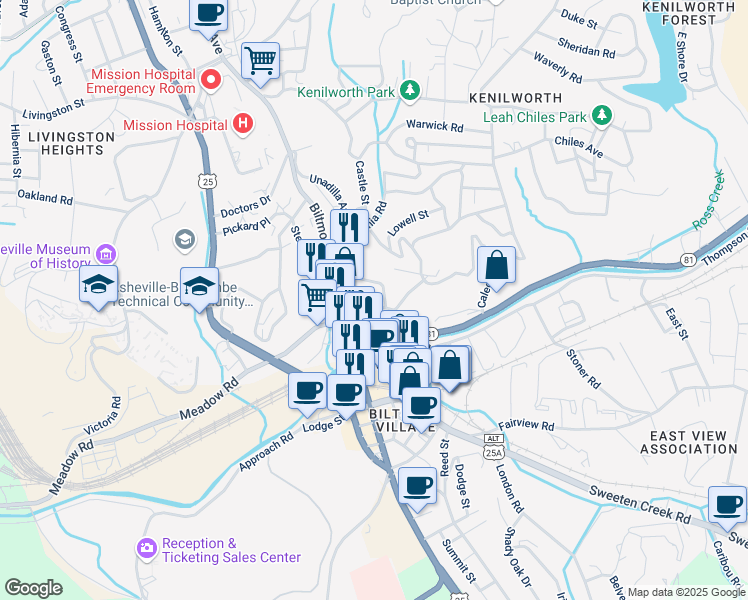 map of restaurants, bars, coffee shops, grocery stores, and more near 18 Finalee Ave in Asheville