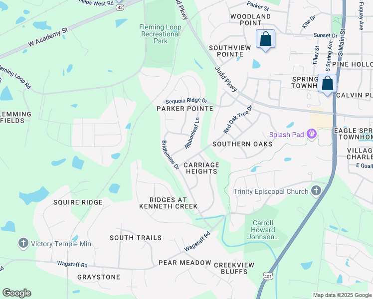 map of restaurants, bars, coffee shops, grocery stores, and more near 913 Ribbonleaf Lane in Fuquay Varina