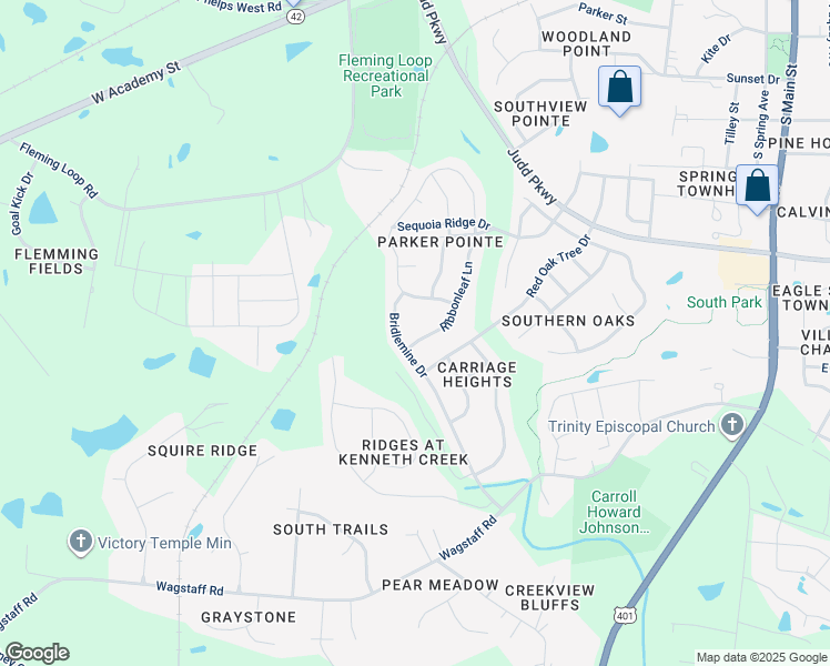 map of restaurants, bars, coffee shops, grocery stores, and more near 934 Ribbonleaf Lane in Fuquay Varina