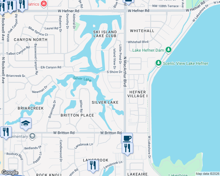 map of restaurants, bars, coffee shops, grocery stores, and more near 9901 Senate Drive in Oklahoma City