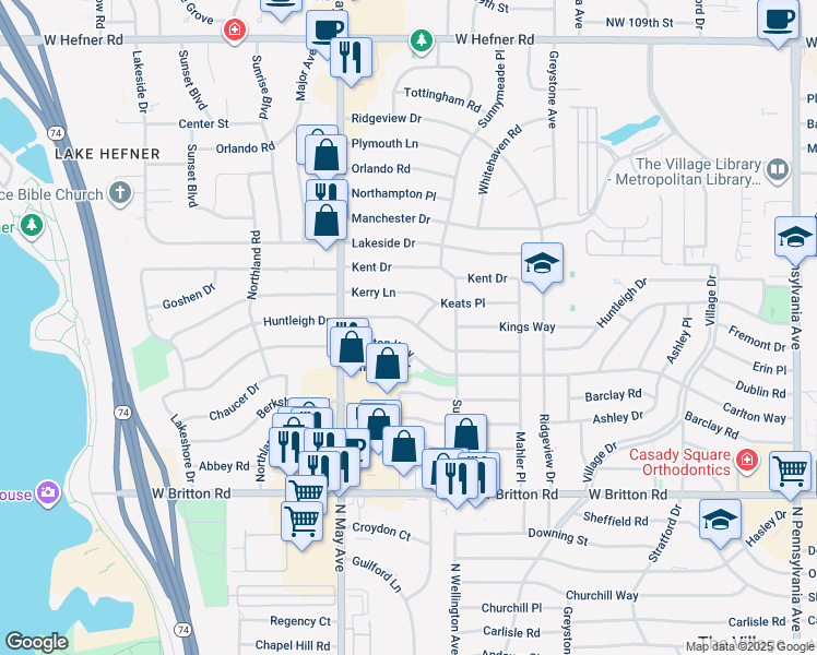 map of restaurants, bars, coffee shops, grocery stores, and more near 2800 Huntleigh Drive in The Village