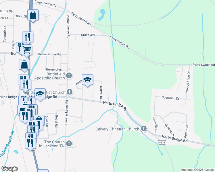 map of restaurants, bars, coffee shops, grocery stores, and more near 57 Roxy Cove in Jackson