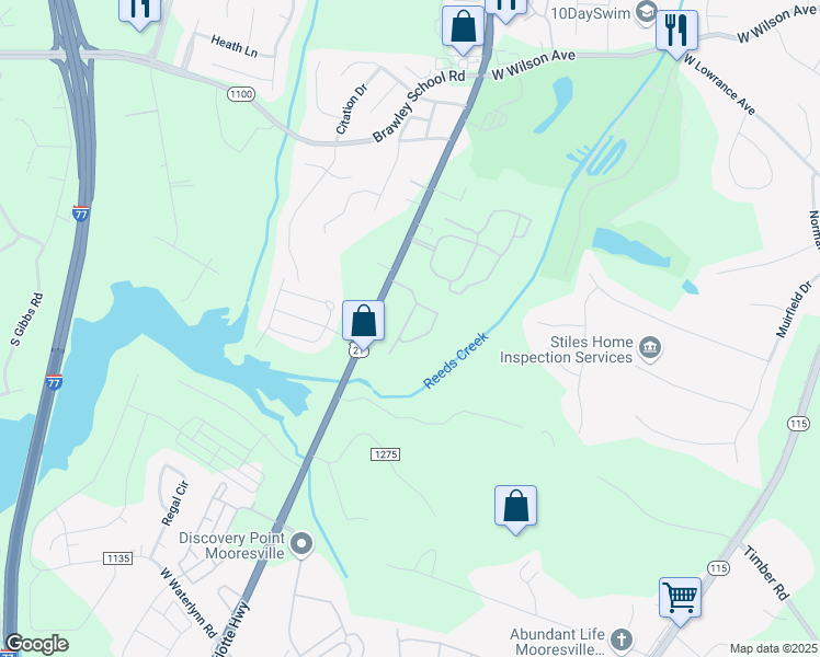 map of restaurants, bars, coffee shops, grocery stores, and more near 141 Aztec Circle in Mooresville