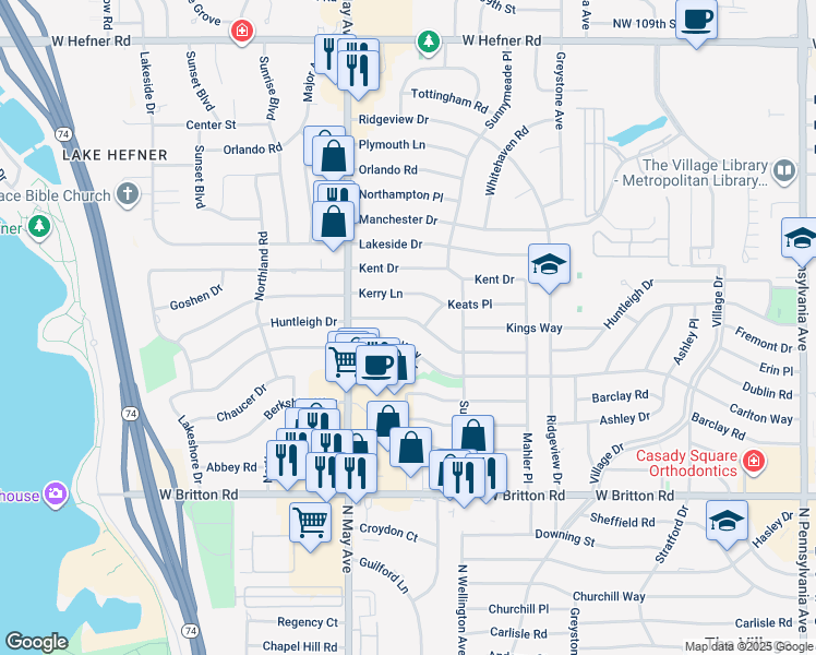 map of restaurants, bars, coffee shops, grocery stores, and more near 2800 Huntleigh Drive in The Village