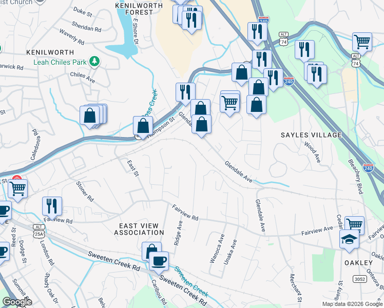 map of restaurants, bars, coffee shops, grocery stores, and more near 139 Third Street in Asheville