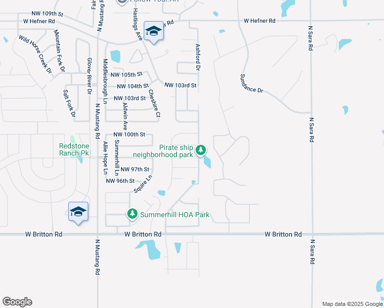 map of restaurants, bars, coffee shops, grocery stores, and more near 11009 Northwest 98th Street in Yukon