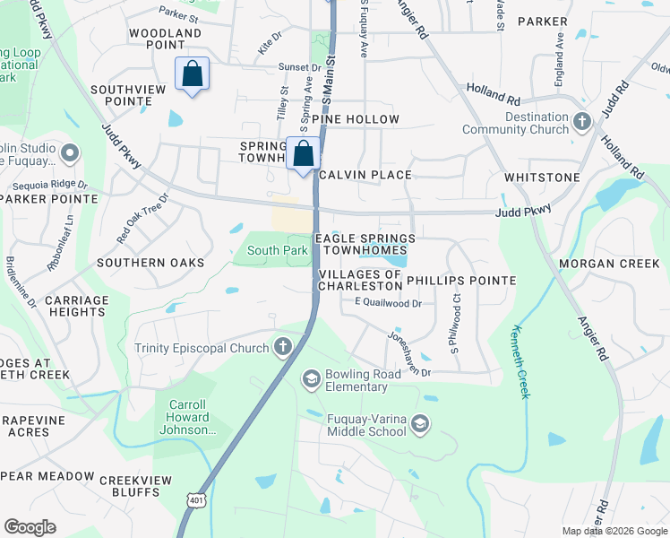 map of restaurants, bars, coffee shops, grocery stores, and more near 920 Award Street in Fuquay-Varina