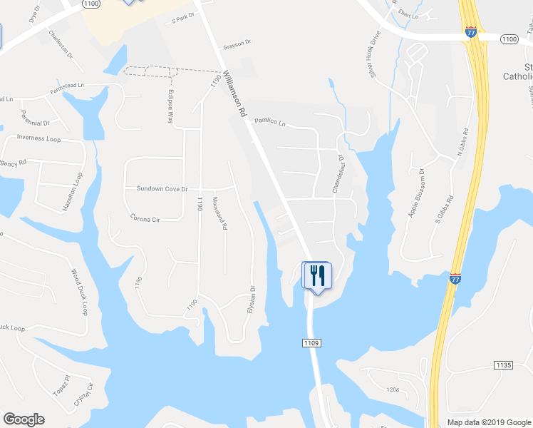 map of restaurants, bars, coffee shops, grocery stores, and more near 552 Williamson Road in Mooresville