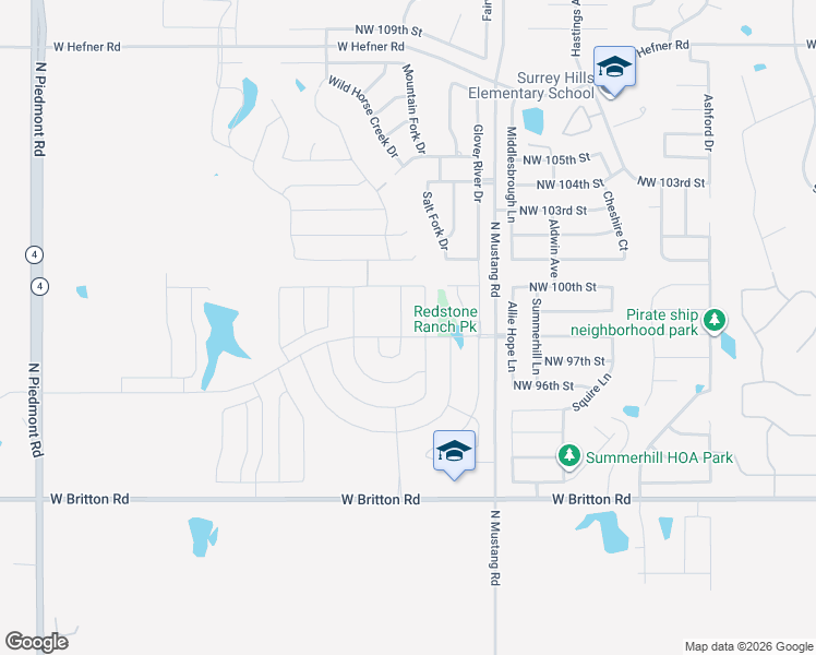 map of restaurants, bars, coffee shops, grocery stores, and more near 9901 Ruger Road in Yukon