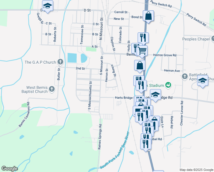 map of restaurants, bars, coffee shops, grocery stores, and more near 1 Judson Street in Jackson