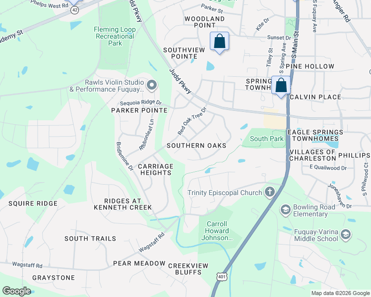 map of restaurants, bars, coffee shops, grocery stores, and more near 837 Willow Bay Drive in Fuquay-Varina