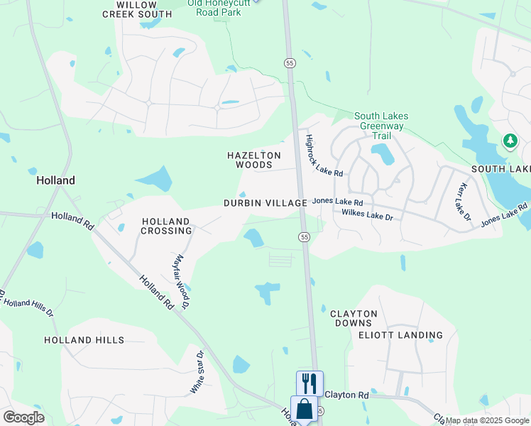 map of restaurants, bars, coffee shops, grocery stores, and more near 1124 Durbin Way in Fuquay-Varina