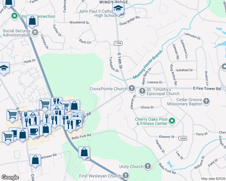 map of restaurants, bars, coffee shops, grocery stores, and more near 3141 Cleere Court in Greenville