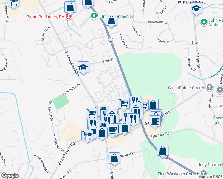 map of restaurants, bars, coffee shops, grocery stores, and more near 1930 Tara Court in Greenville