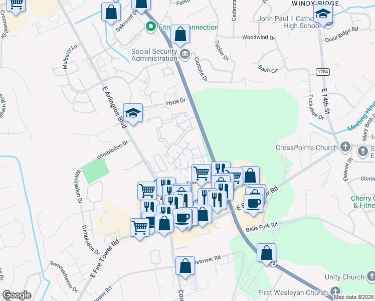 map of restaurants, bars, coffee shops, grocery stores, and more near 1925 Tara Court in Greenville