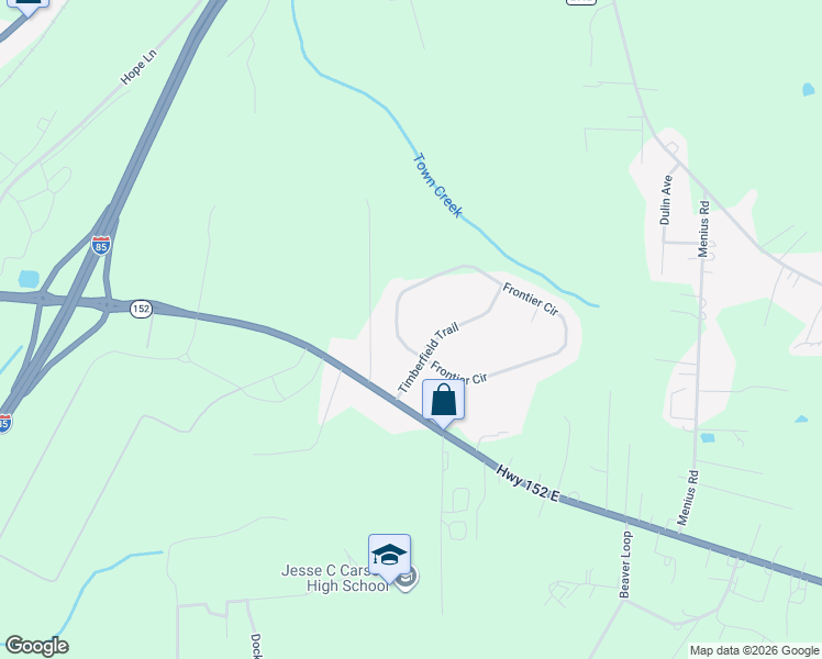 map of restaurants, bars, coffee shops, grocery stores, and more near 104 Frontier Cir in China Grove