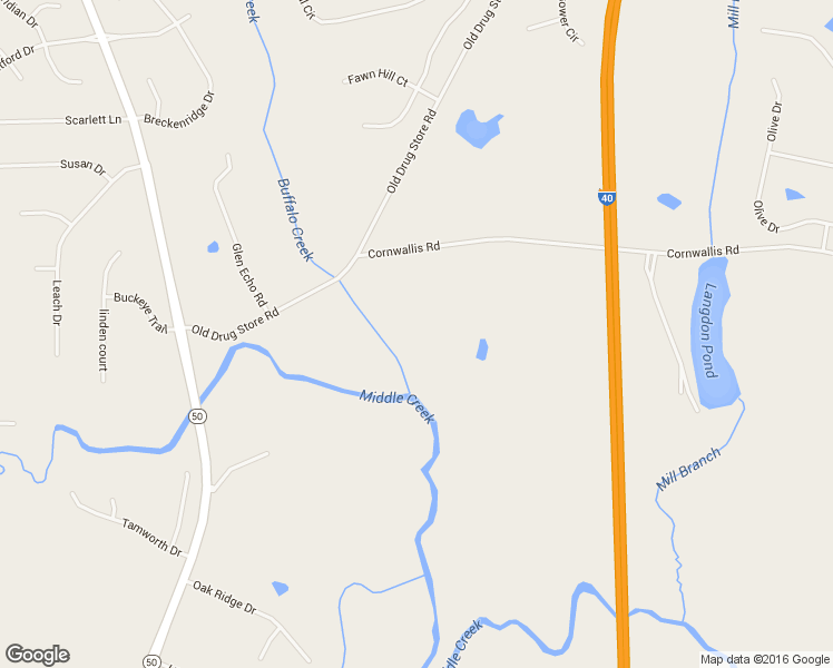 map of restaurants, bars, coffee shops, grocery stores, and more near 40 Cornwallis Road in Garner