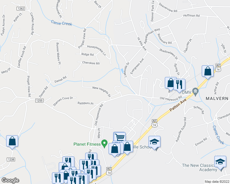 map of restaurants, bars, coffee shops, grocery stores, and more near 204 Torch Light Way in Asheville