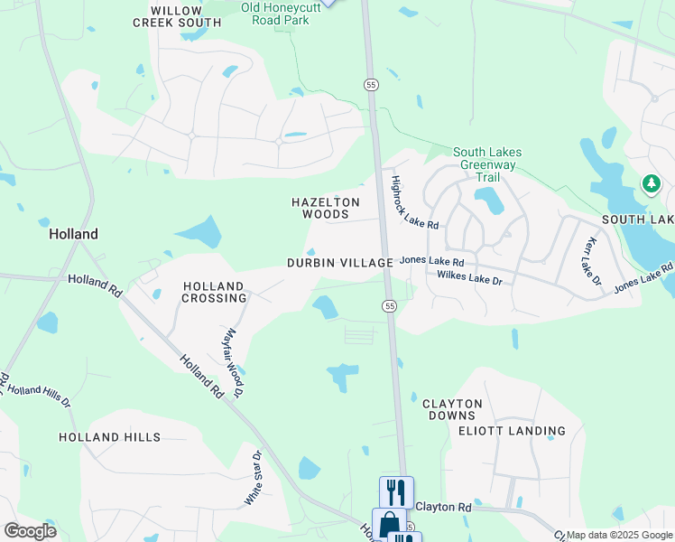 map of restaurants, bars, coffee shops, grocery stores, and more near 1124 Durbin Way in Fuquay-Varina