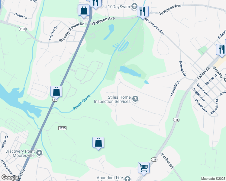 map of restaurants, bars, coffee shops, grocery stores, and more near 106 Monument Court in Mooresville
