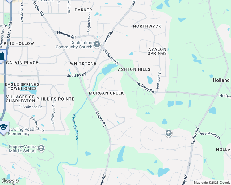 map of restaurants, bars, coffee shops, grocery stores, and more near 1021 Crystal Water Drive in Fuquay-Varina