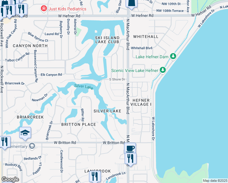 map of restaurants, bars, coffee shops, grocery stores, and more near 6006 Paramount Drive in Oklahoma City