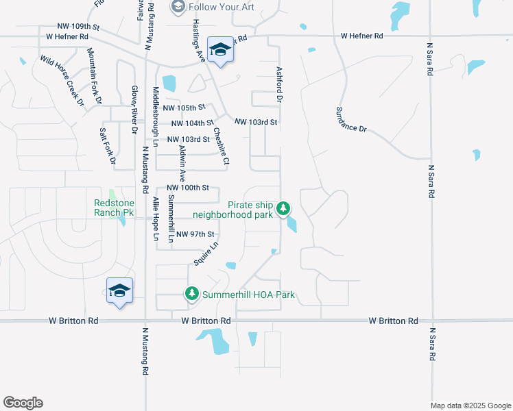 map of restaurants, bars, coffee shops, grocery stores, and more near 11104 Northwest 98th Street in Yukon