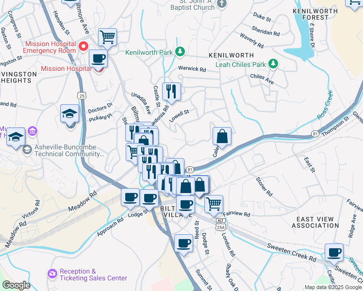 map of restaurants, bars, coffee shops, grocery stores, and more near 68 Finalee Avenue in Asheville