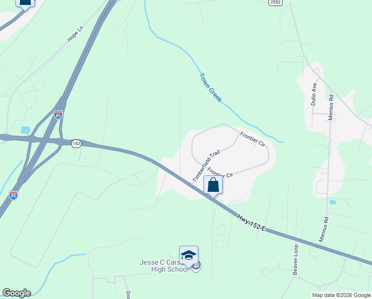 map of restaurants, bars, coffee shops, grocery stores, and more near 104 Frontier Circle in China Grove