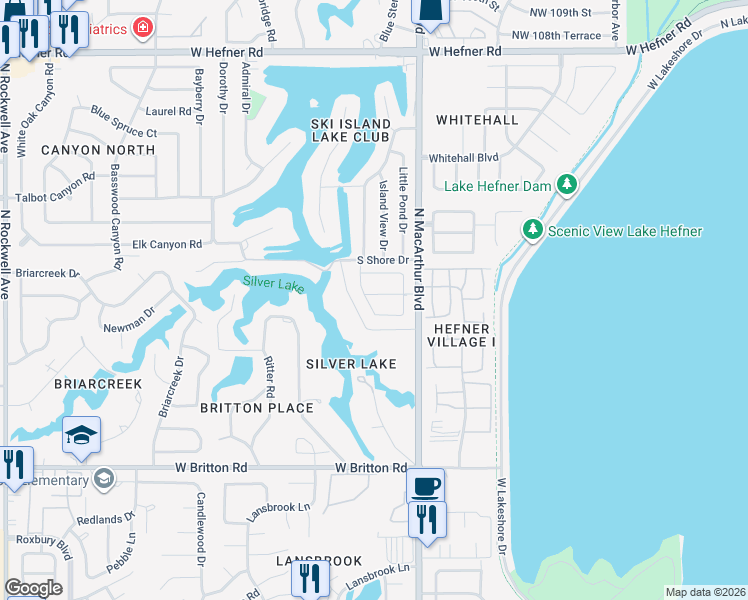 map of restaurants, bars, coffee shops, grocery stores, and more near 9901 Senate Drive in Oklahoma City