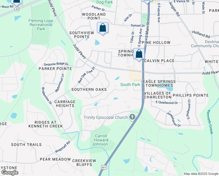 map of restaurants, bars, coffee shops, grocery stores, and more near 409 Timber Meadow Lake Drive in Fuquay Varina