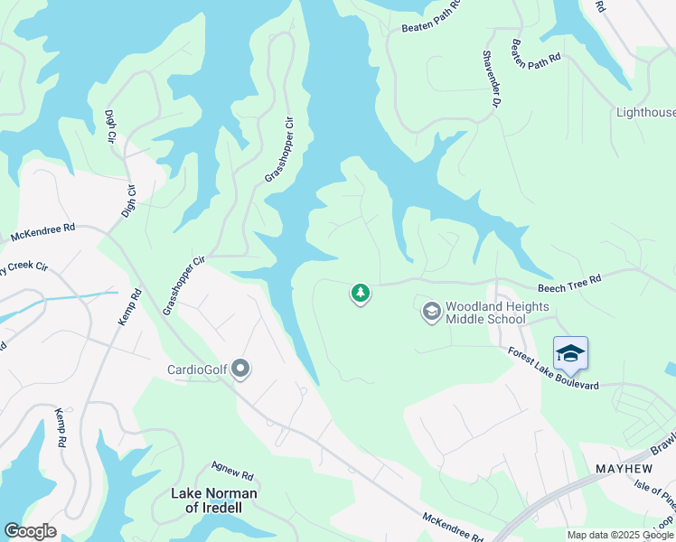 map of restaurants, bars, coffee shops, grocery stores, and more near Beech Tree Road in Mooresville